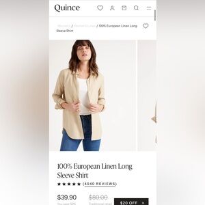 Quince 100% Linen shirt  Size L  Driftwood  Worn only once